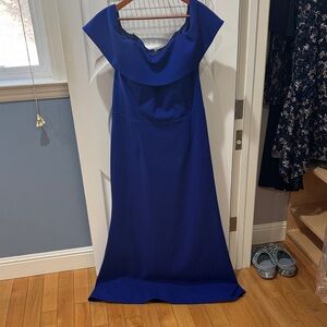 Betsy & Adam Off-Shoulder Blue Maxi Dress